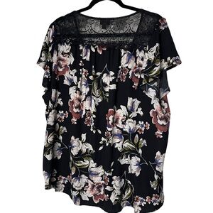 Torrid Black Floral Button Up Short Sleeve Blouse Size 1X